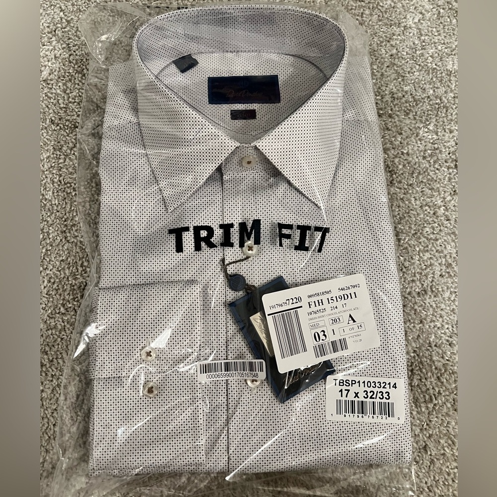 David Donahue Trim Fit White and Black Dress Shirt